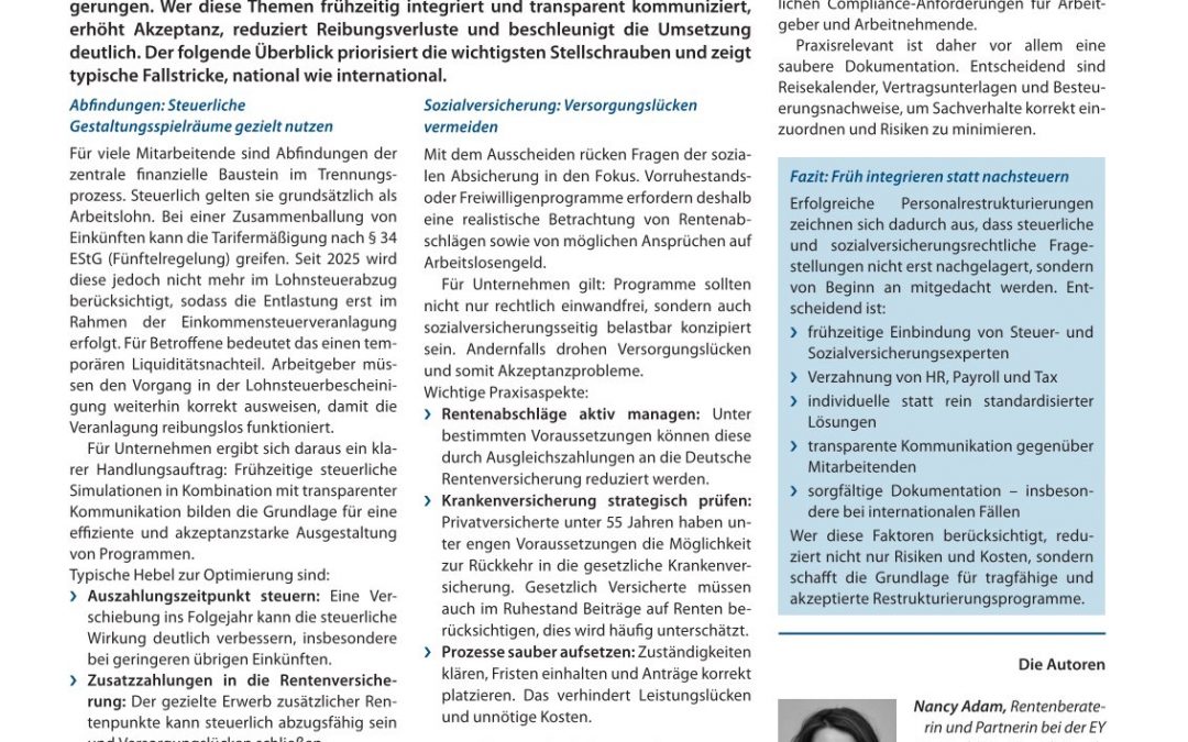 Personalrestrukturierung:  Wie Unternehmen steuerliche und sozialversicherungsrechtliche Risiken vermeiden