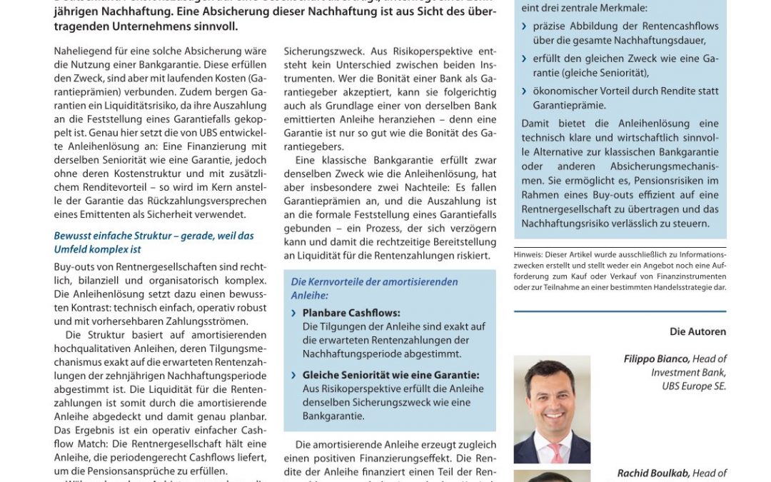 Effiziente Absicherung von Rentner­gesellschaften – die UBS Anleihenlösung