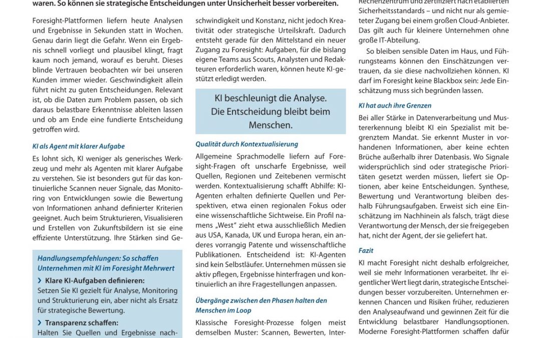 Foresight Plattform und KI als virtuelle Kolleginnen und Kollegen in der Zukunftsforschung