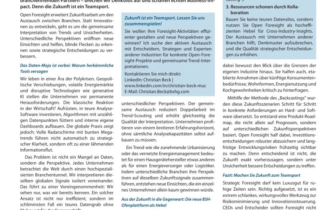 Zukunft ist ein Teamsport: Zeit für Open Foresight